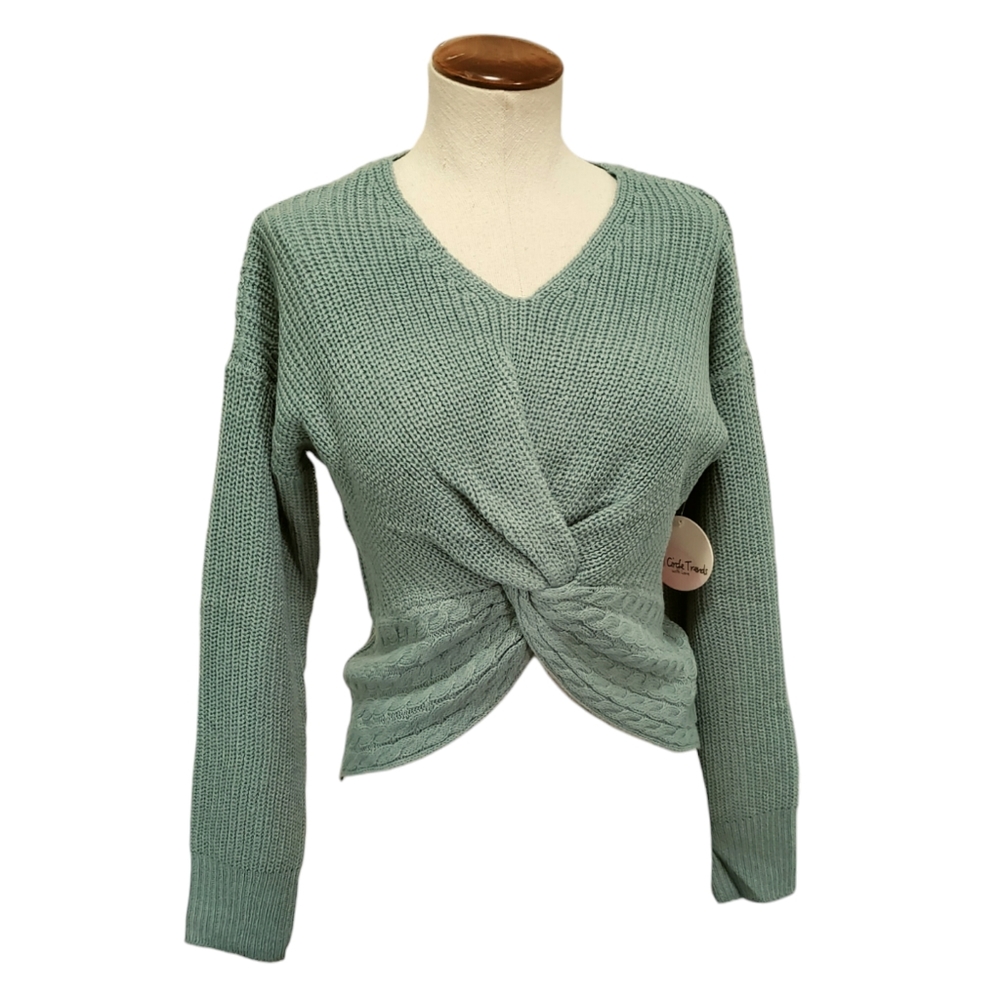 Full Circle Twisted Knot Front Cable Knit Long Sleeve Sweater S